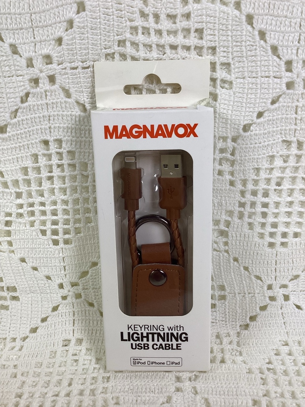 Magnavox Brown Keyring Lightning USB Cable
